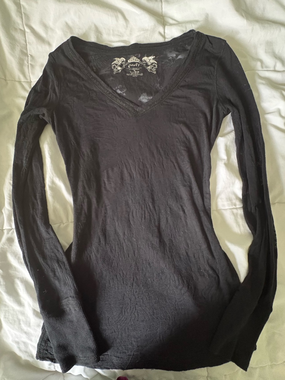 Y2K Poof! Black Sheer Longsleeve Shirt With Floral Pattern